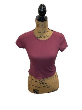 Short Sleeve Ribbed Crop Top - Mauve